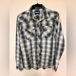 Wrangler Blue and Brown Plaid Shirt